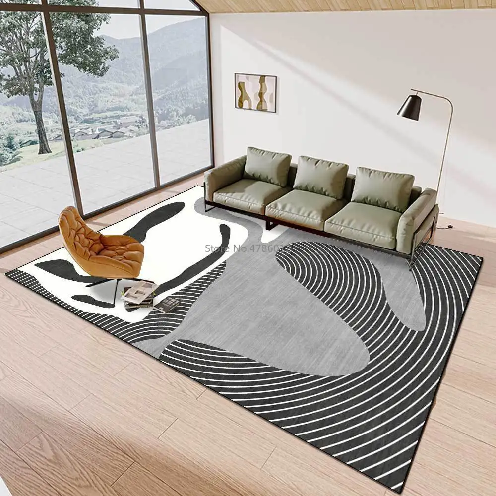 

New Modern Black and White Gray Abstract Geometric White Cashmere Living Room Bedroom Bedside Non-slip Carpet Floor Mats