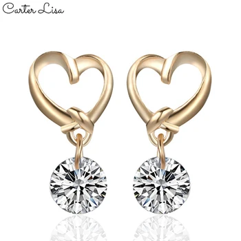 

CARTER LISA 2019 New Fashion Statement Heart Dangle Earrings Elegant Crystal Drop Earrings For Women Wedding Charm Ear Jewelry
