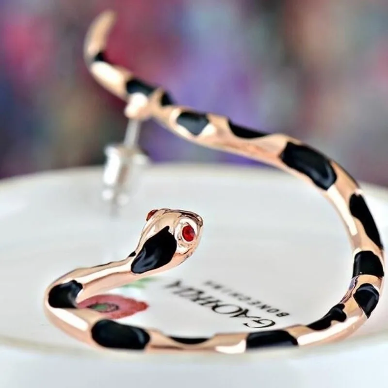 Punk Style Twining Red Eyes Snake Shape Earrings Stud Cuff For Women Jewelry