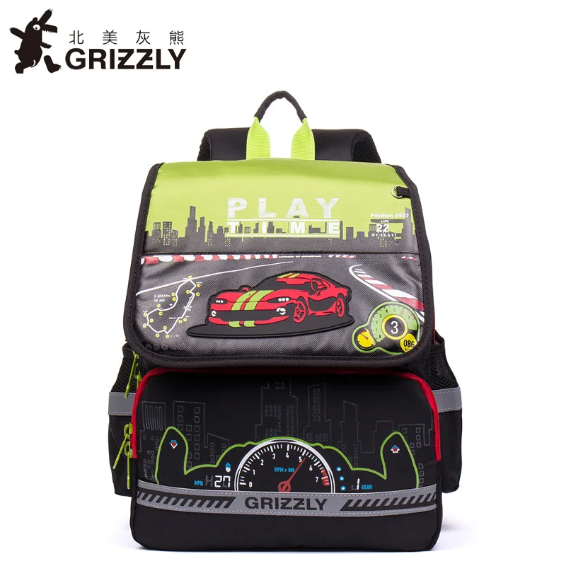 

Grizzly Schoolbag for Elementary School Students Men's 1-6 Grade Spine-Burden Relieving Backpack Waterproof 6-12 a Year of Age B