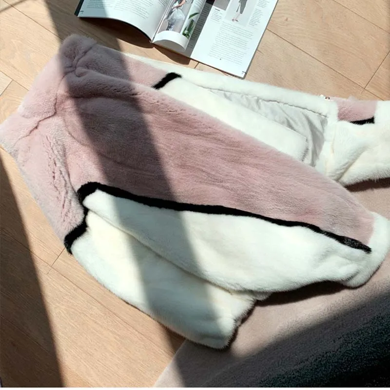 Pink Ftangaiur зимняя импортная фиолетовая стандартная Вельветовая норковая шуба женская тонкая короткая Шуба с воротником "Мандарин" из натурального меха норки - Color: Pink