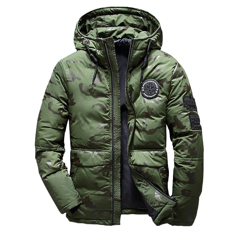 

2019 Winter Coat Men White Duck Down Jacket Snow Parkas Casual Hooded Coats Camouflage Windbreaker Jackets Thick Warm Down Parka