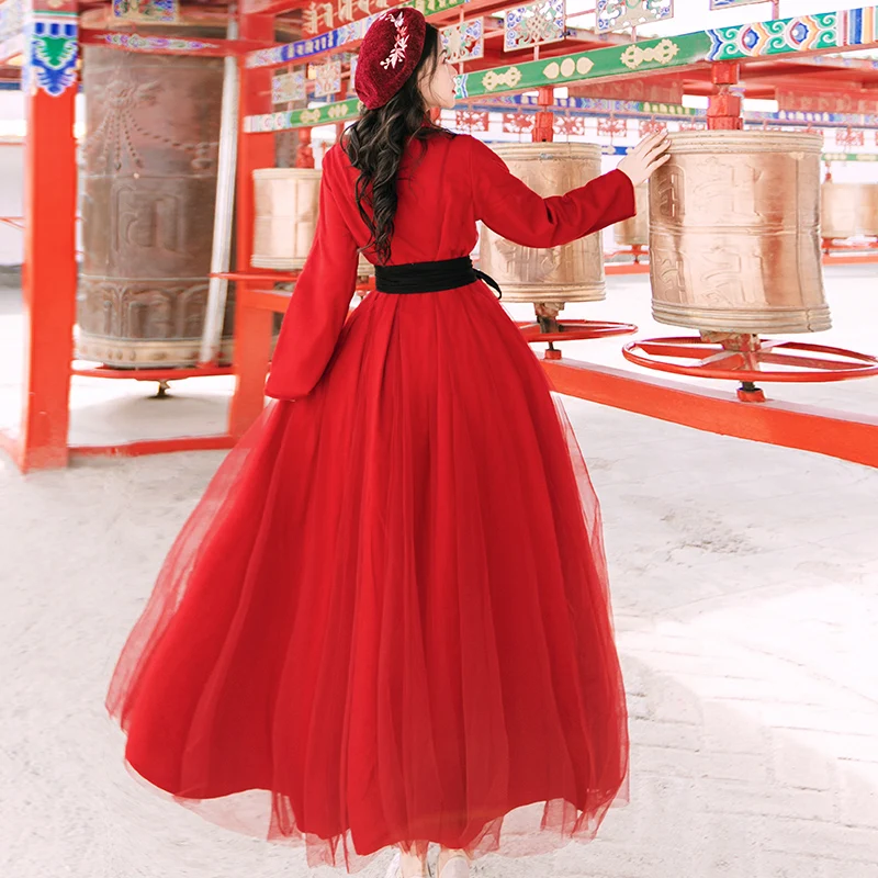 Винтажный Женский Тренч, Сетчатое модифицированное платье Hanfu, двойной плащ Huai, красный, 3521