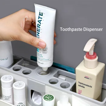 

Toothbrush Rack Bathroom Shelf Hole-Free Wall-Suction Toilet Wash Suit Automatic Toothpaste Squeezing