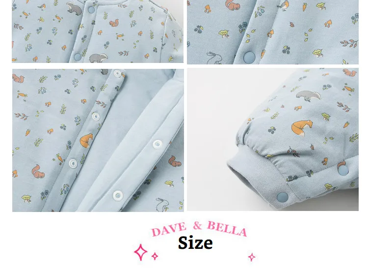 DBZ12178 dave bella зимний комбинезон унисекс с длинными рукавами и принтом для новорожденных Детский комбинезон для малышей Детский бутик комбинезон
