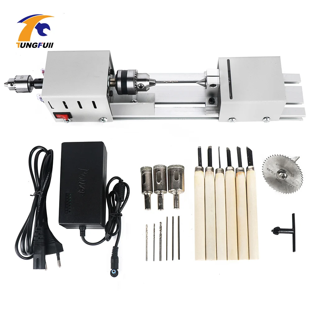 Kaufen 12 24V Mini Drehmaschine Maschine Werkzeuge Drehmaschine Standard Set DIY Holzbearbeitung Buddha Perle Schleifen Polieren Mini Perlen Maschine