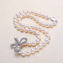 

Artificial farming Real Pearl Necklace Pearl Necklace Bow Clipped Button DIY Jewelry Inlaid Bracelet Button 925 Silver Button