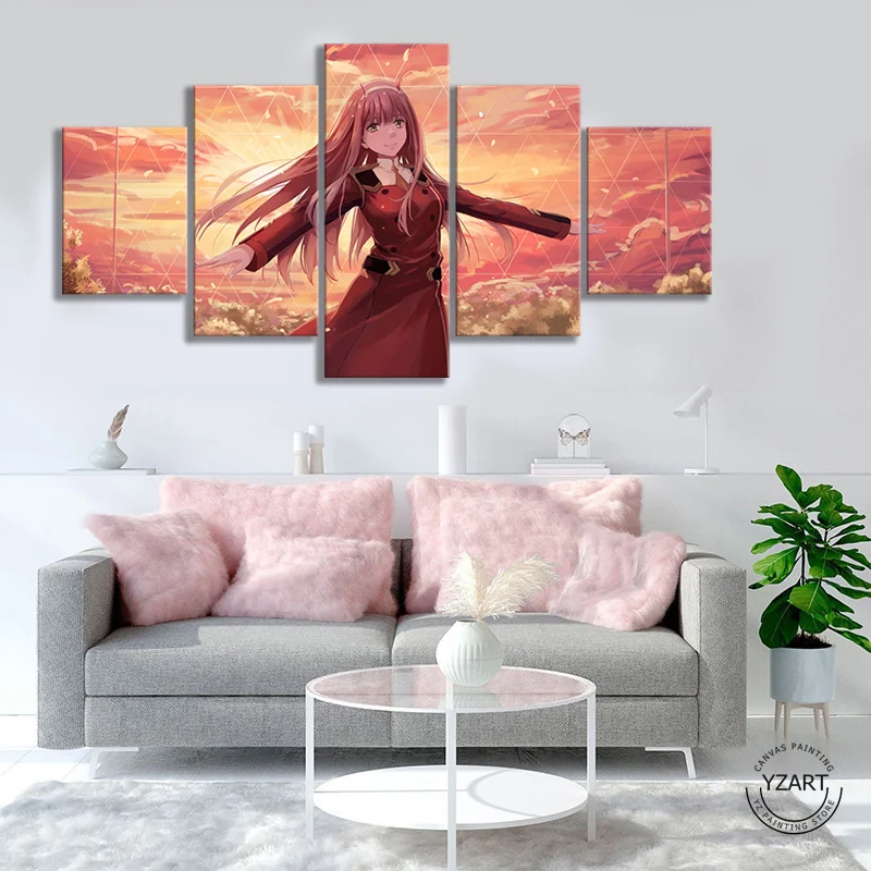 5 шт. HD Аниме девушка картина Zero Two DARLING In The FRANXX Comics Art Настенный декор Paintigns для девочек Декор для спальни