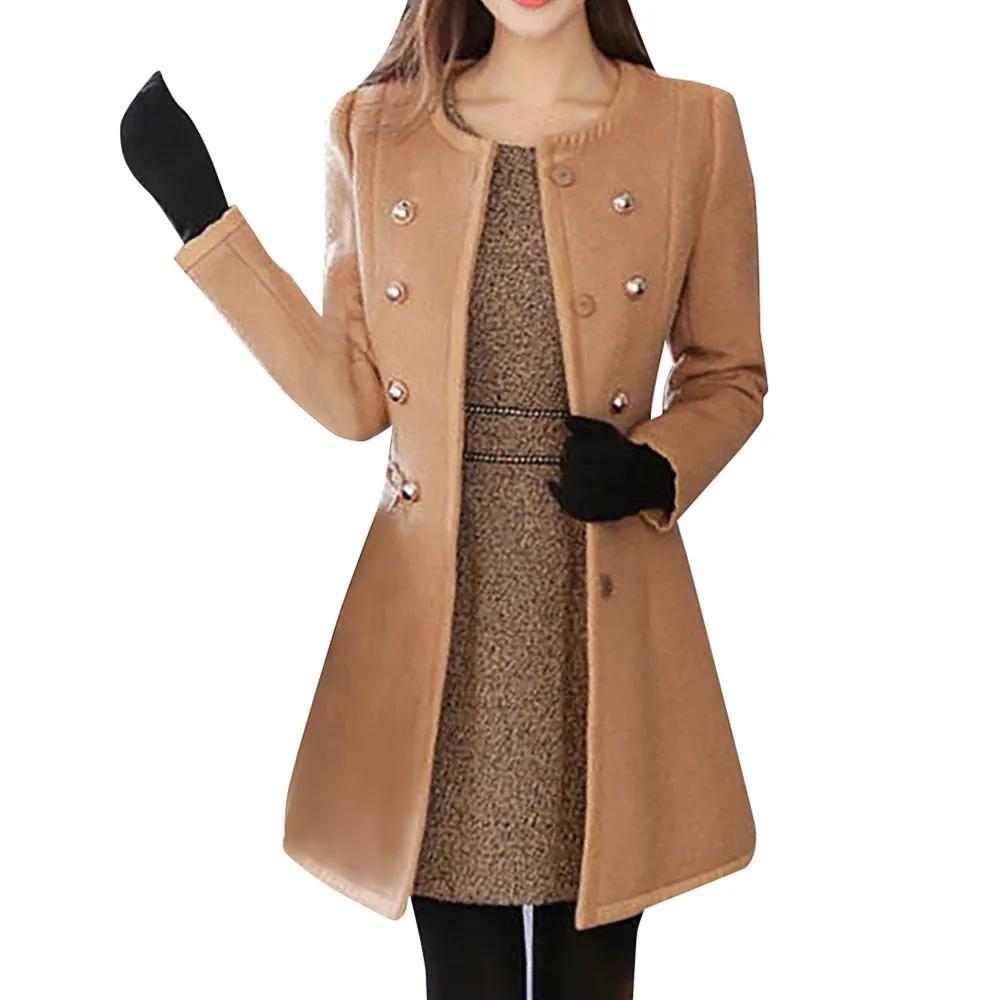 Stylish Bar Autumn Winter Jacket Women Wool& Blends Lapel Coat Outerwear Windbreaker Coats Warm Thicken Female Slim Fit Jackets - Цвет: Khaki