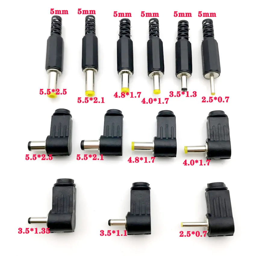 DC Power Male Plug Jack Adapter 90Degree 2PCS 5.5x2.1mm 5.5x2.5mm 4.8x1.7mm