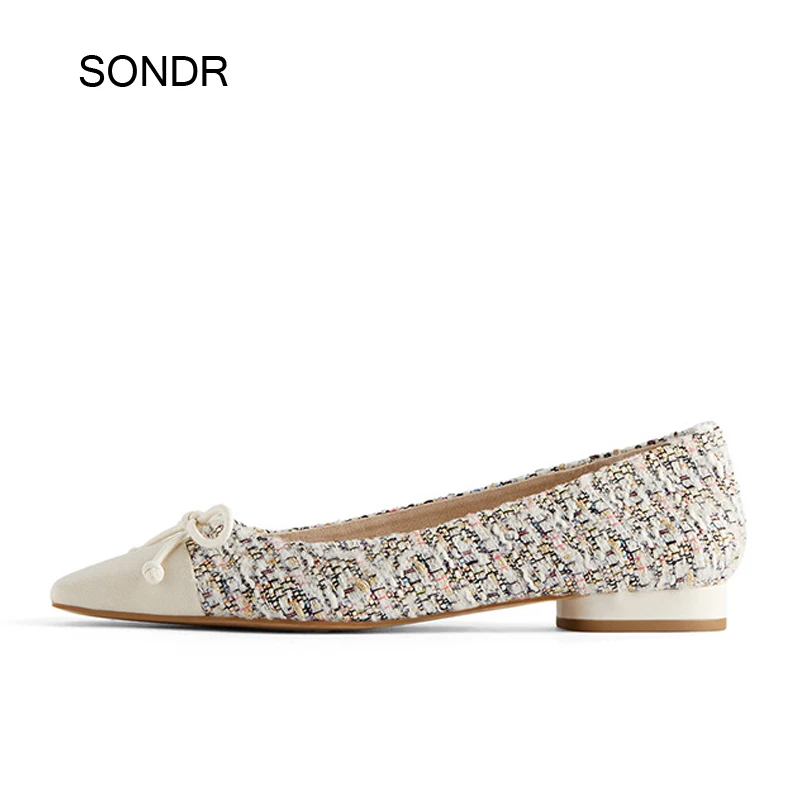 

2020 Spring with Bow Shoes Women Flats Square Toe Fashion Brand Ladies Woolen footware Patchwork Elegant Female zapatos de mujer