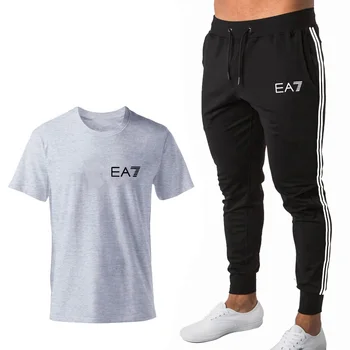

Fitness Suit men Set Casual Tracksuit Clothing Summer Men Training jogging Sporting Suits Short Sleeve T shirt+pants 2 Piece Set