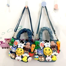 

Mini Tote Bag Women's Crossbody Bag 2021 Girl Cute Purse Shopper Fashion Casual Korean Style Spaceman Smiley Doll Denim Handbags