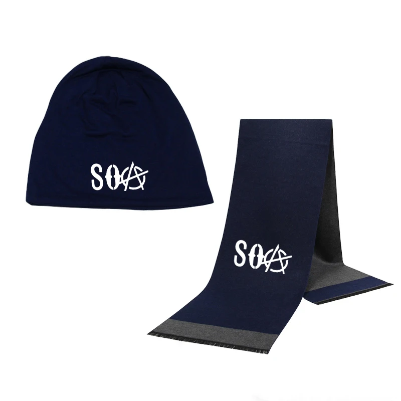 Зимняя Шапка-бини SOA Sons of anarchy, Детская Мужская шапка, шарф, одноцветная теплая хлопковая Мужская спортивная шапка, шарф, комплект из 2 предметов - Цвет: 801