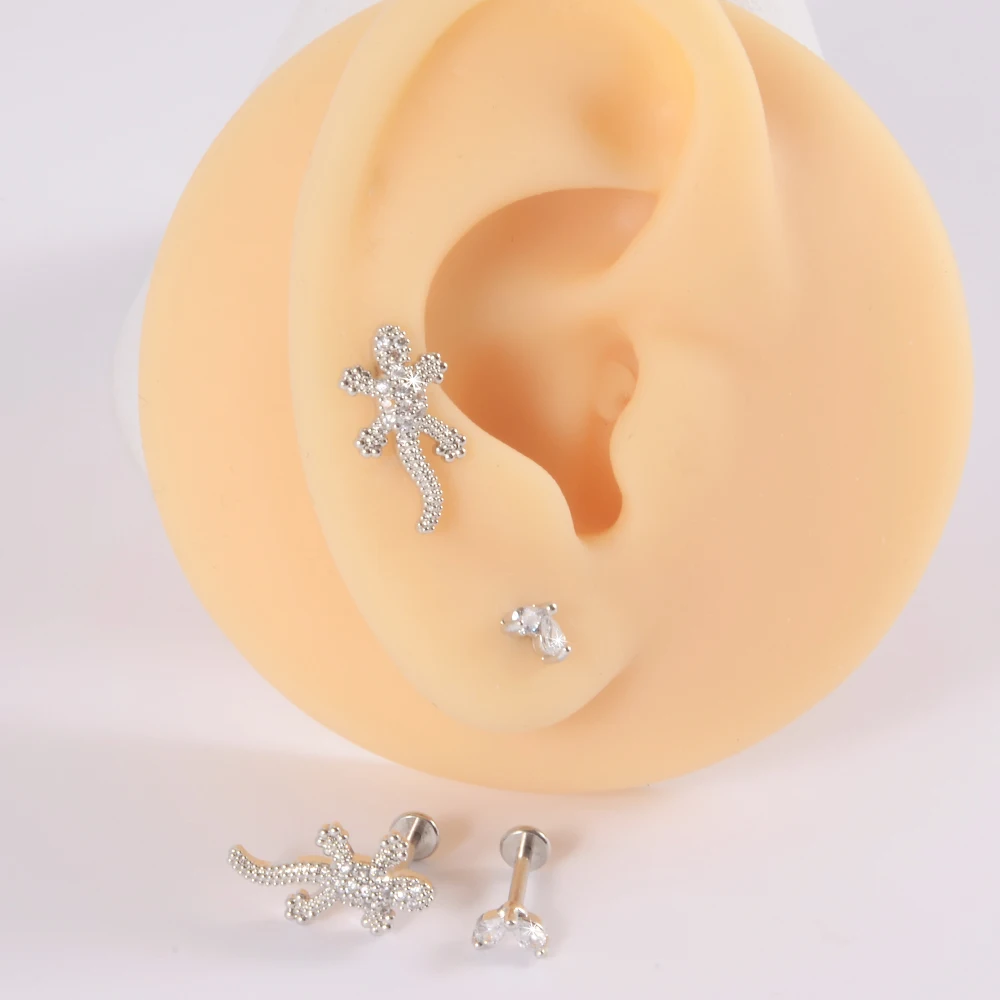 1pcs Surgical Steel Zircon Ear Stud Lip Ring Cartilage Helix Lobe Conch Piercing Jewelry