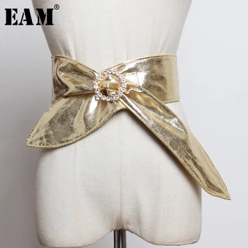 

[EAM] Pu Leather Multicolor Bandage Bow Split Long Wide Belt Personality Women New Fashion Tide All-match Spring 2020 1N452