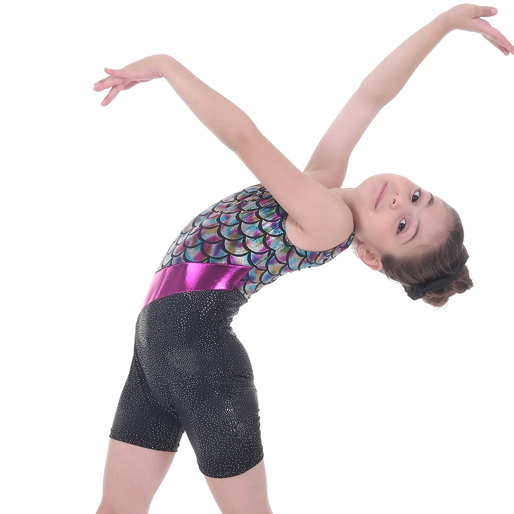 Kids Girls Sleeveless Ballet Dress Children Dance Scales Pattern Clothing Leotard Dresses Child Swimsuit Gymnastics Dancewear
