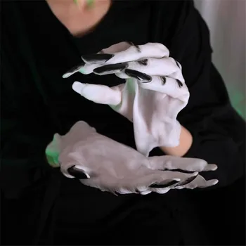 

New White Halloween Masquerade Cosplay Dress Up Props 1Pair Horror Female Ghost Gloves Claws Halloween Party Decorative Supplies