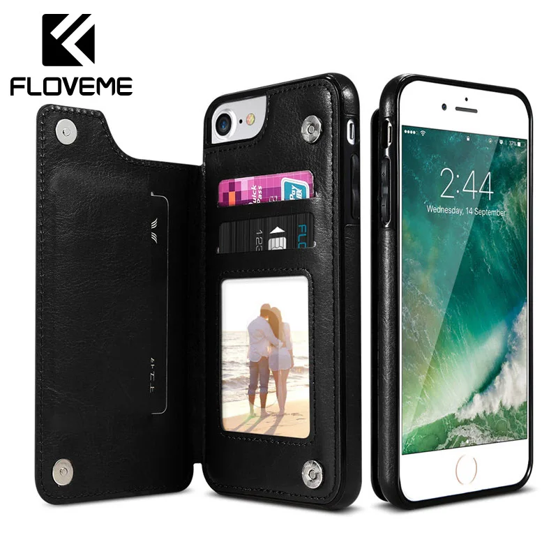 

FLOVEME Retro Leather Case For iPhone XR X XS Max 7 8 6 Plus Multi Wallet Holder Phone Case For iPhone 6 7 8 Back Cover Funda