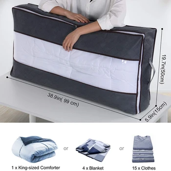 

Underbed Storage Bag with Reinforced Handle Upgrade Fabric for Comforters, Blankets, Bedding, Breathable Foldable Organizer with