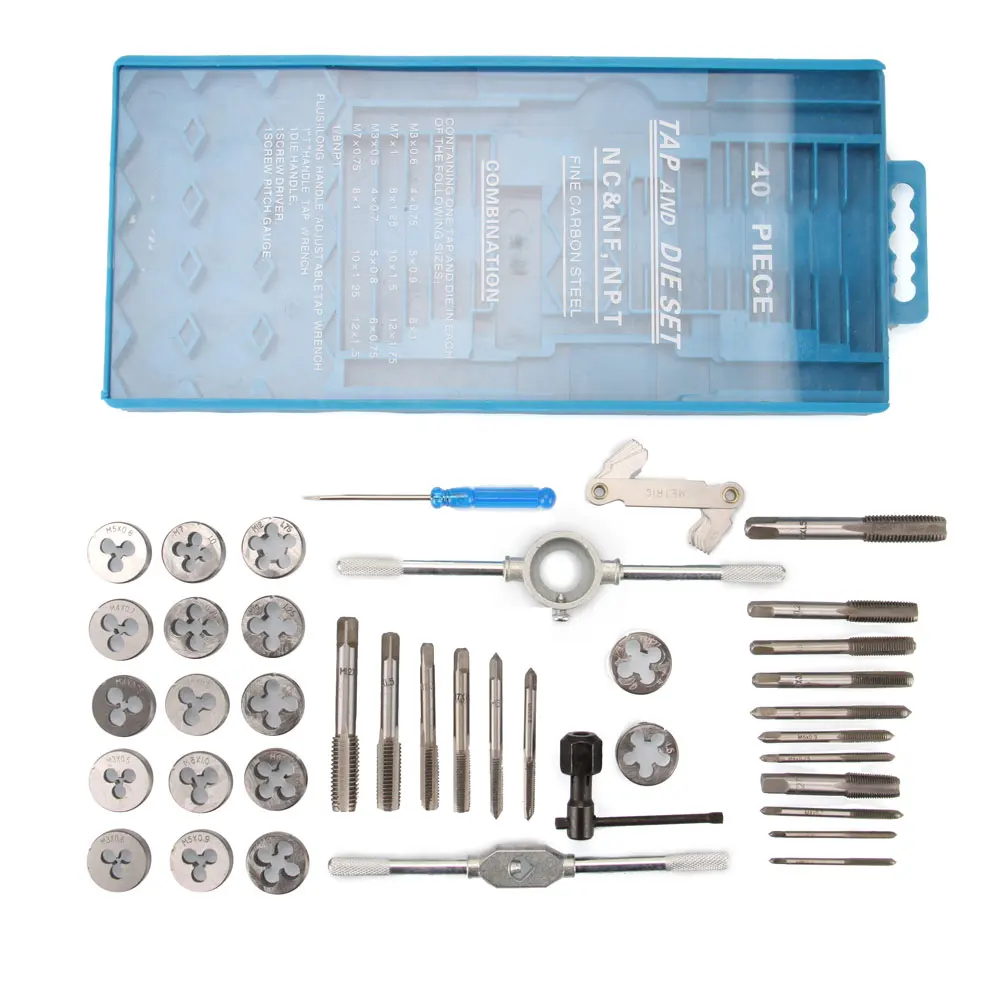 Metric Tap and Die Set 40pc Thread Repair M3 M12 Taper Thread Drill with Case