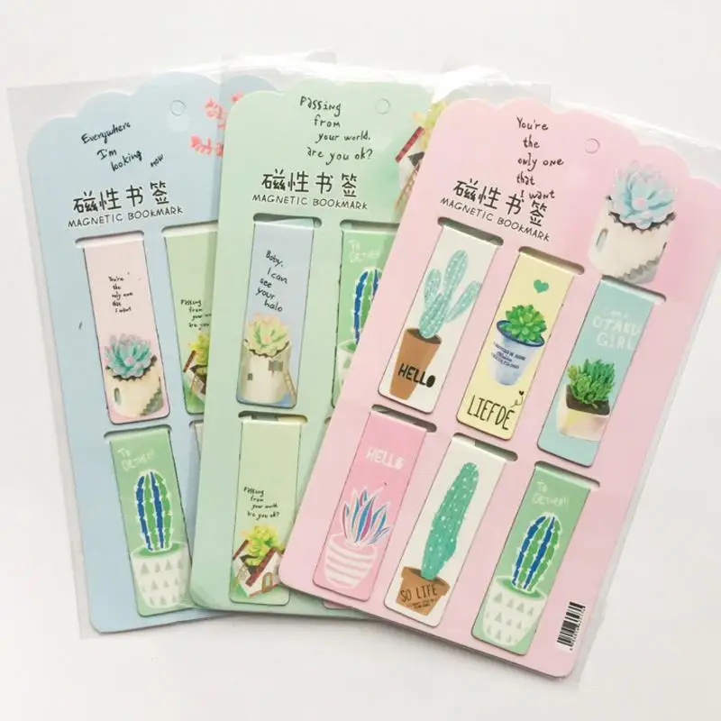 

6pcs/set new Simple Fresh Green Plants Cactus Magnetic Bookmarks Books Marker of Page Stationery School Office Supply Paper Clip