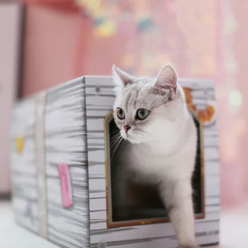 

Creative Cat Bed Cat House Kitten Scratch Cardboard Corrugated Paper Nest Litter Box Wear-resistant Carton Nest