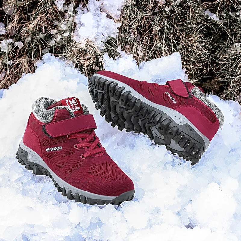 

Woman Plush Winter Sneakers Women Hiking Shoes Professional Hunter Boots Men Mountain Trekking Outdoor Female Shoes Big Size 42