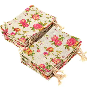 

30 Pack Rose Drawstring Bags Burlap Flower Pouch Bags Gift Bags Jewelry Pouches for DIY Craft Wedding Party