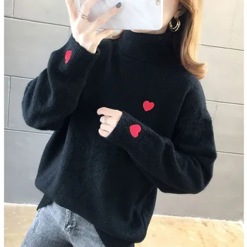 

Women Knitted Turtleneck Sweater Casual Soft polo-neck Jumper Fashion Slim Femme Elasticity Pullovers White