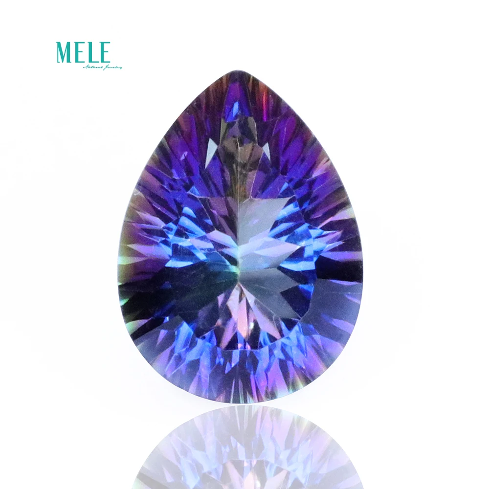 Natural crystal Rainbow blue Rainbow quartz 7.8ct pear Mystic Crystal Titanium coating water drop DIY Pendant Earring Ring stone