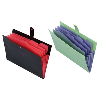 

2 Pcs Plastic Expanding File Folders Accordion Document Organizer 5-Pocket A4 Letter Size for School and Office , Green & Black
