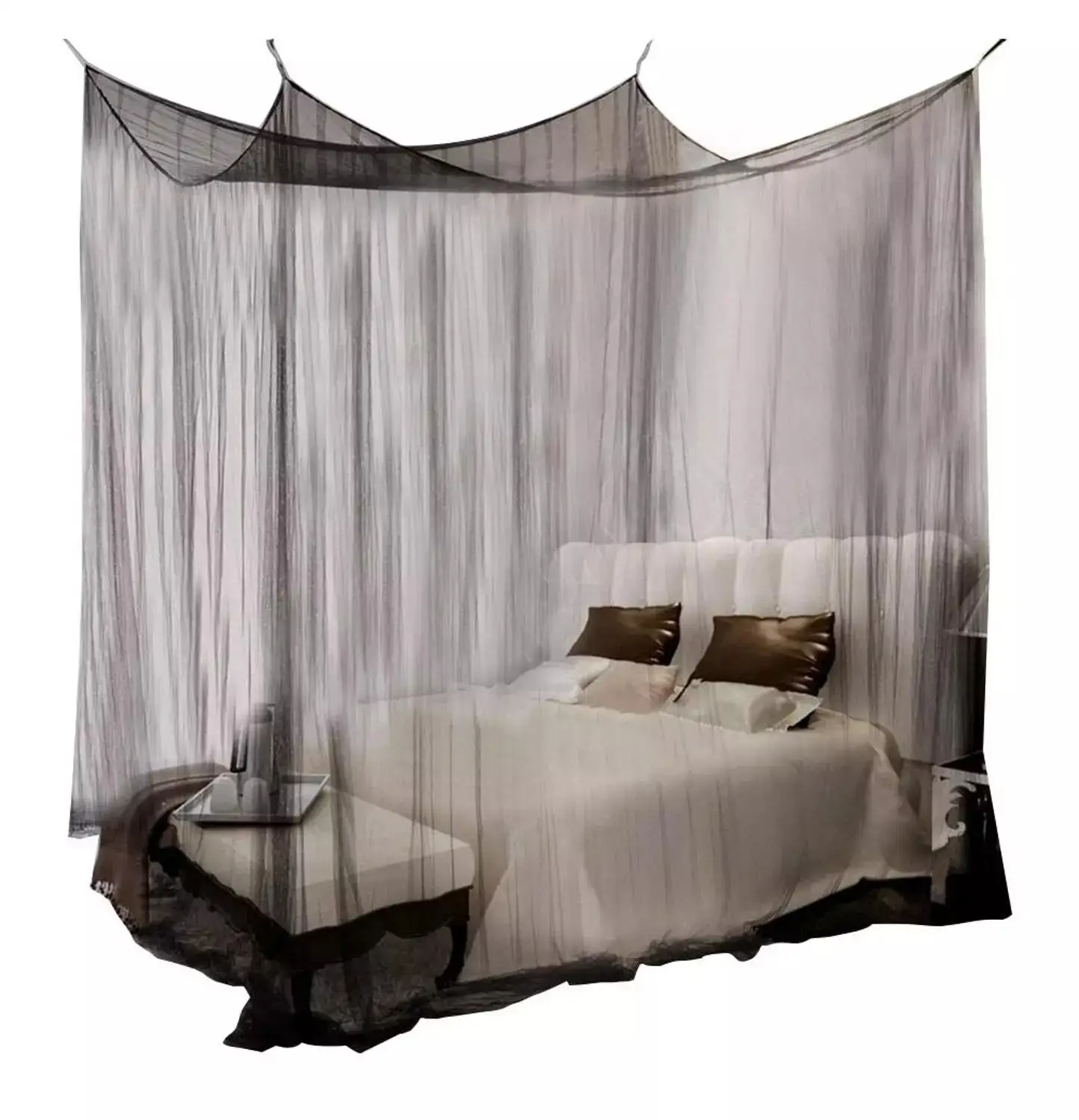 Mosquito-Net Bed-Canopy Size-Bedding Black Double-Four-Corner White Zerodis for Full-Queen-King
