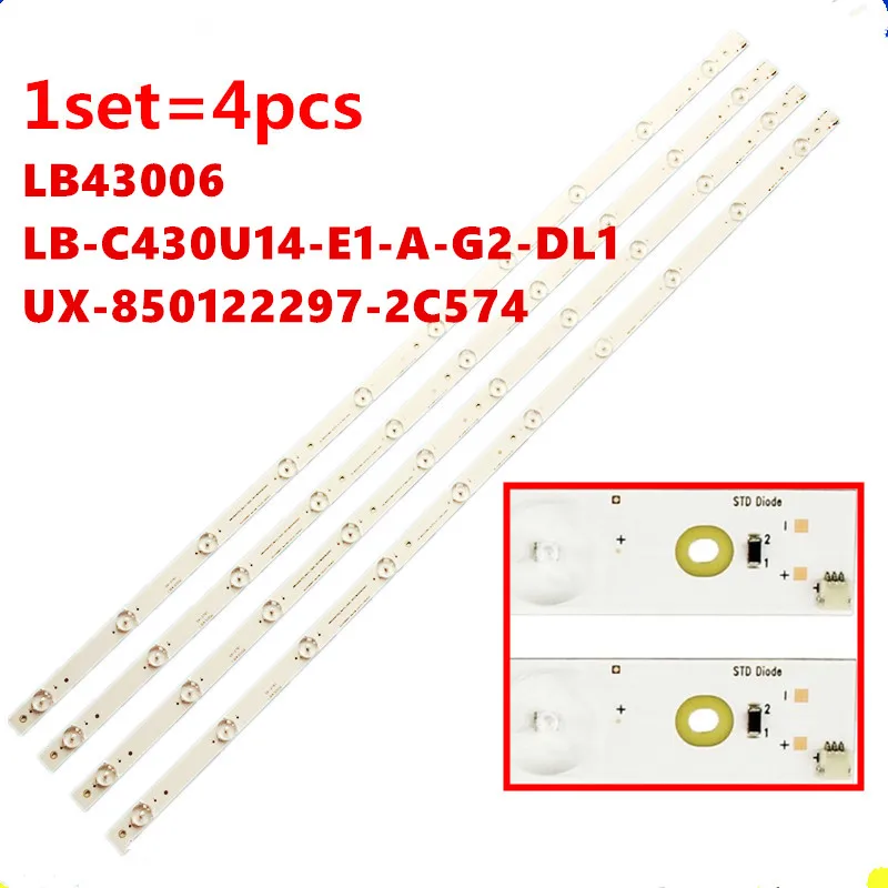 

4pcs/1lot Hit achi UHD43D5000ISX LB43006 LB-C430U14-E1-A-G2-DL1 UX-850122297-2C574 LED Backlight Strips (4) LE43A509A LU43V809