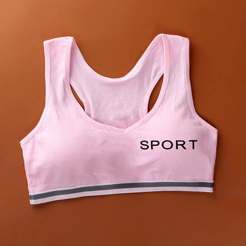 Pink Спортивный бюстгальтер для девочек-подростков; нижнее белье из хлопка; спортивные бюстгальтеры для девочек-подростков с накладкой на грудь; бюстгальтер без косточек с подкладкой; жилет для девочек-подростков - Цвет: Pink