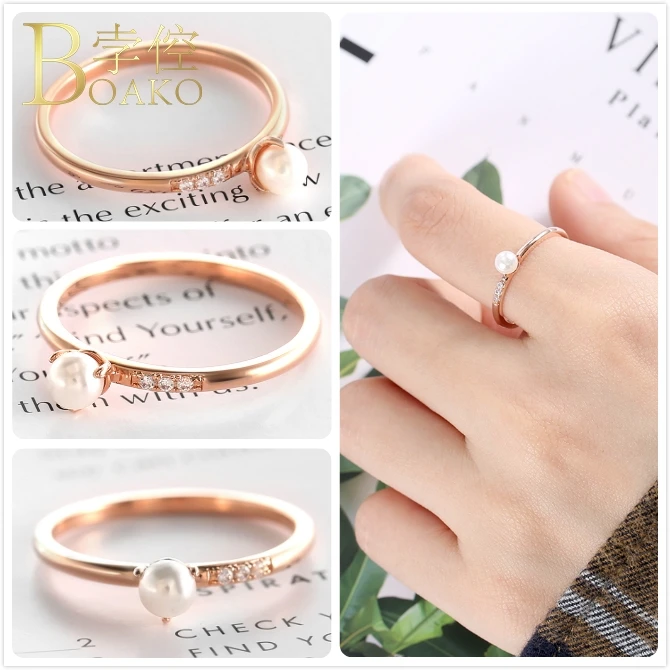 

Delicate Pearl Rings For Women Wedding Zircon Rings Rose Gold Engagement Promise Ring Girl Valentine Anniversary Gift Jewelry K5