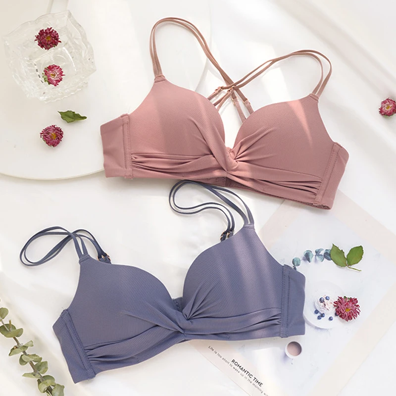 

Roseheart Women Fashion Green Blue Bra Sets Padded Bralette Cross Back Cotton Panties Push Up Underwear Sexy Wireless Lingerie