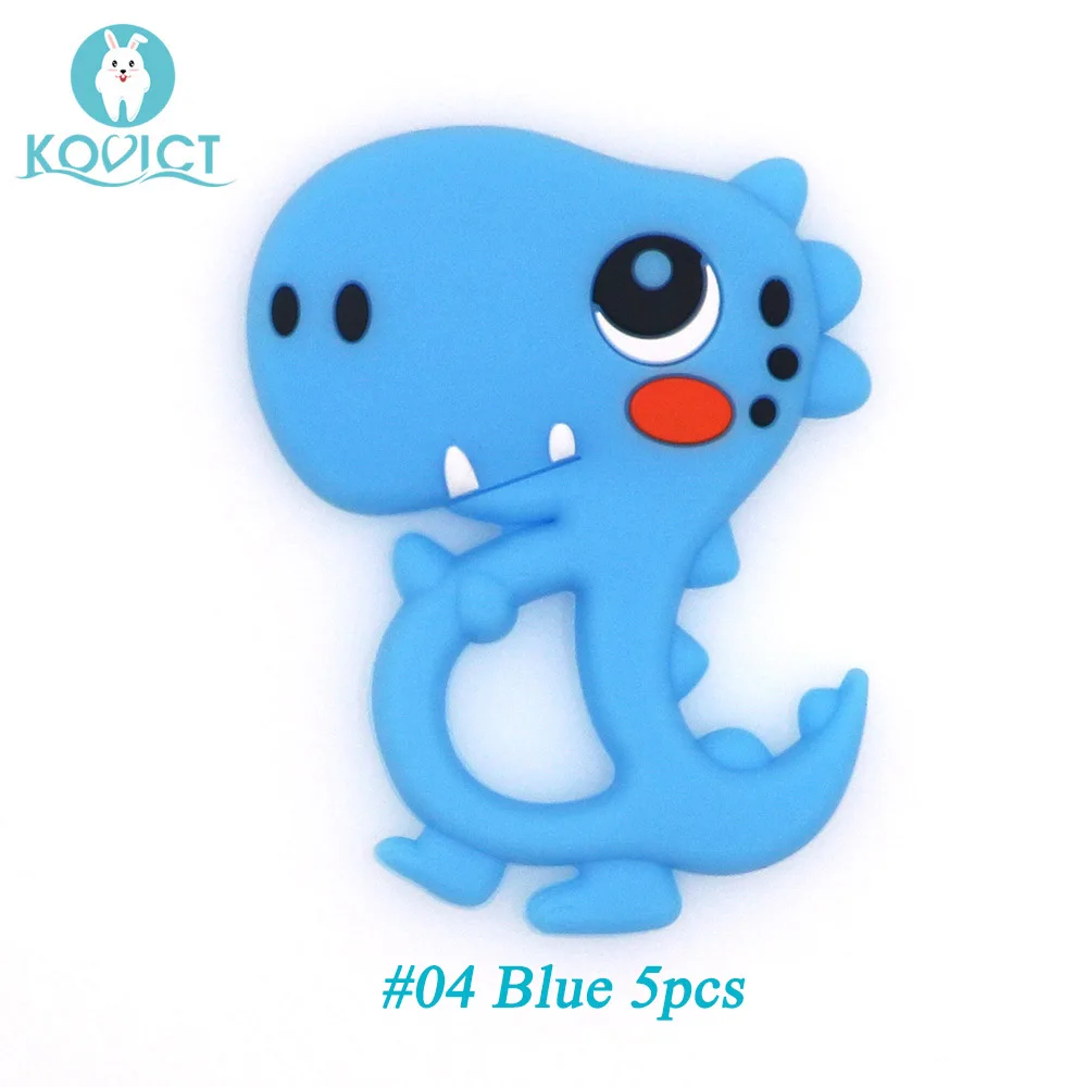04 Blue 5pcs Kovict 5/10 шт. динозавров Силиконовые Детские Прорезыватель для зубов, милый ребенок, игрушки для режущихся зубов жевательные животных Форма детские товары без добавления бисфенола А - Цвет: 04 Blue 5pcs