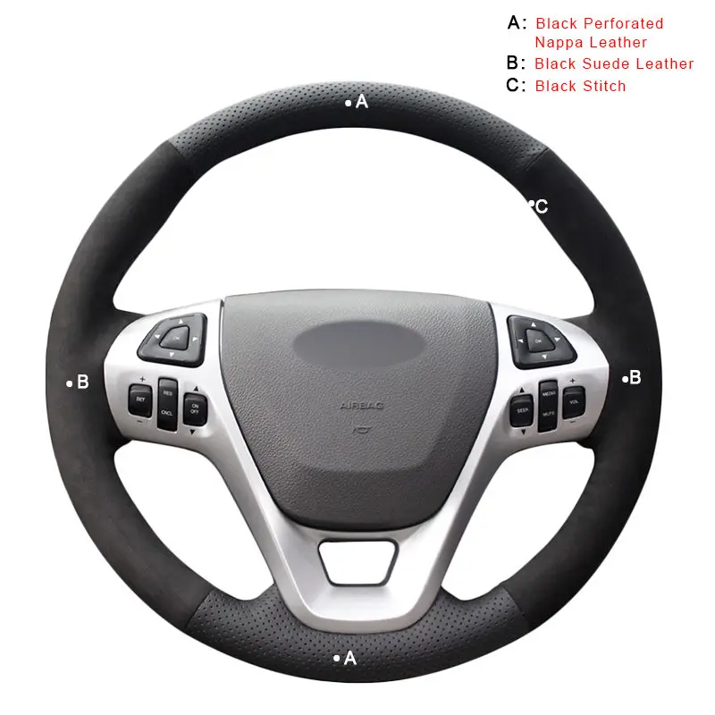Авто оплетка на крышке рулевого колеса для Ford Explorer 2011- Телец 2013- край 2011- Flex 2013 Автомобильные оплетки крышки - Название цвета: Suede and Nappa