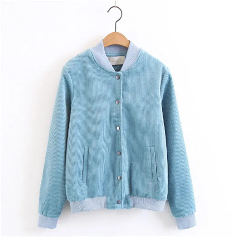 

Bella philosophy 2019 Autumn Casual Solid Corduroy Women Baseball Jacket Coats Feminine Stand Collar Pocket Single Jackets