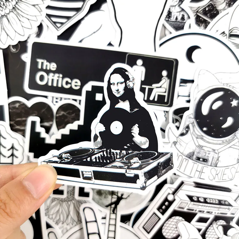 50 Pcs Lovely INS Style Black And White Cartoon PVC Toys Stickers For Kids Children Luggage Notebook Laptop Sticker Bomb