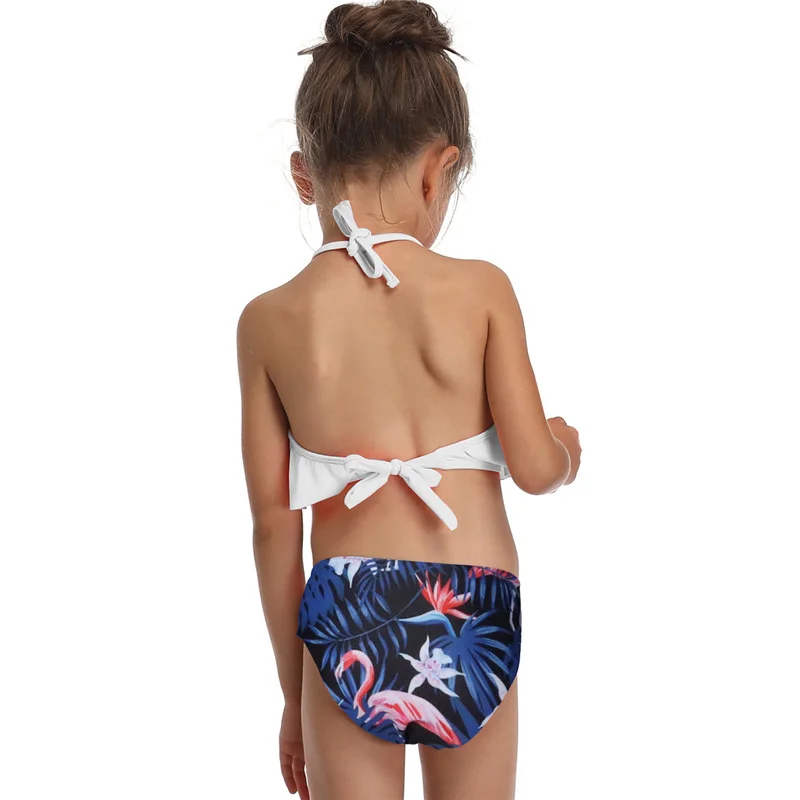 Летняя пляжная одежда из двух предметов для девочек, детский бандажный купальник с оборками и принтом, купальный костюм, купальный костюм, комплект бикини