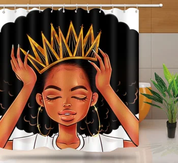 

MTMETY African American Women with Crown Shower Curtain Afro Africa Girl Queen Princess Bath Curtains Waterproof high quality