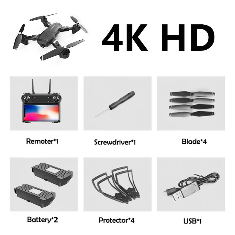 Global Drone 4K Дроны с WiFi FPV 4 K/720 P двойная камера оптический поток Квадрокоптер складной селфи Дрон VS XS816 SG106 M70 E520 - Color: BK 4K 2B