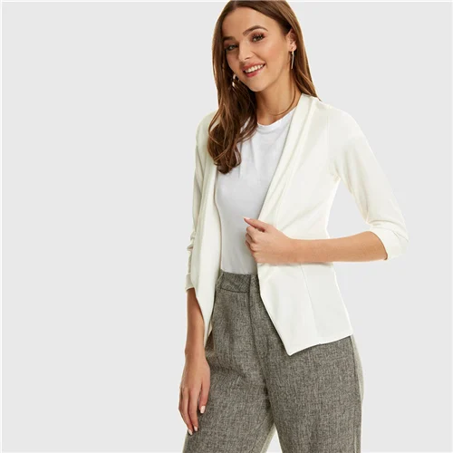 SHEIN Блейзер С Длинным Рукавом Стильный Женский Жакет - Цвет: Белый
