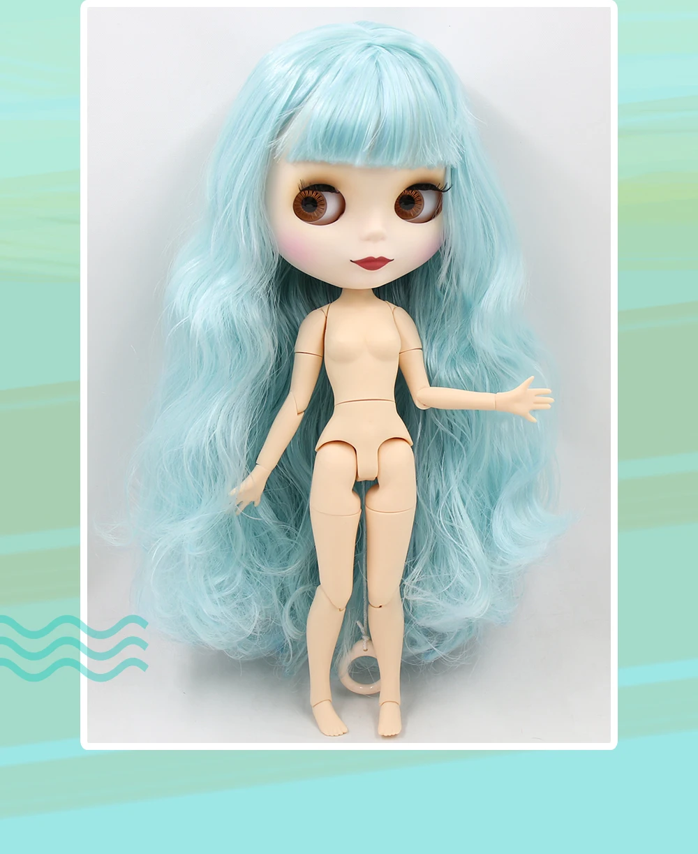 Neo Blythe Dukke med blåt hår, hvid hud, mat sødt ansigt og Custom Ledlegeme 3