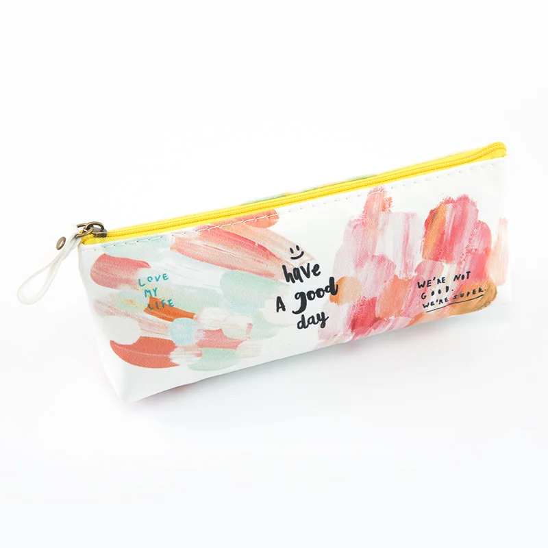 YUEGUANGXIA Watercolour Green Blue Orange Purple Pencil Bags School Official Supplies Creative Kawaii Pen Case Pencil Bags - Цвет: Оранжевый