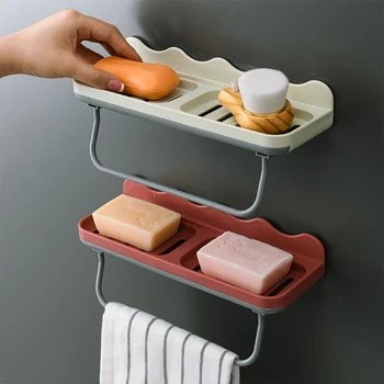 

Plastic Wall Mounted Soap Holder 2-Soap Saver with Drain and Towl Hanger For Shower Bathroom Soap Sponge Dish