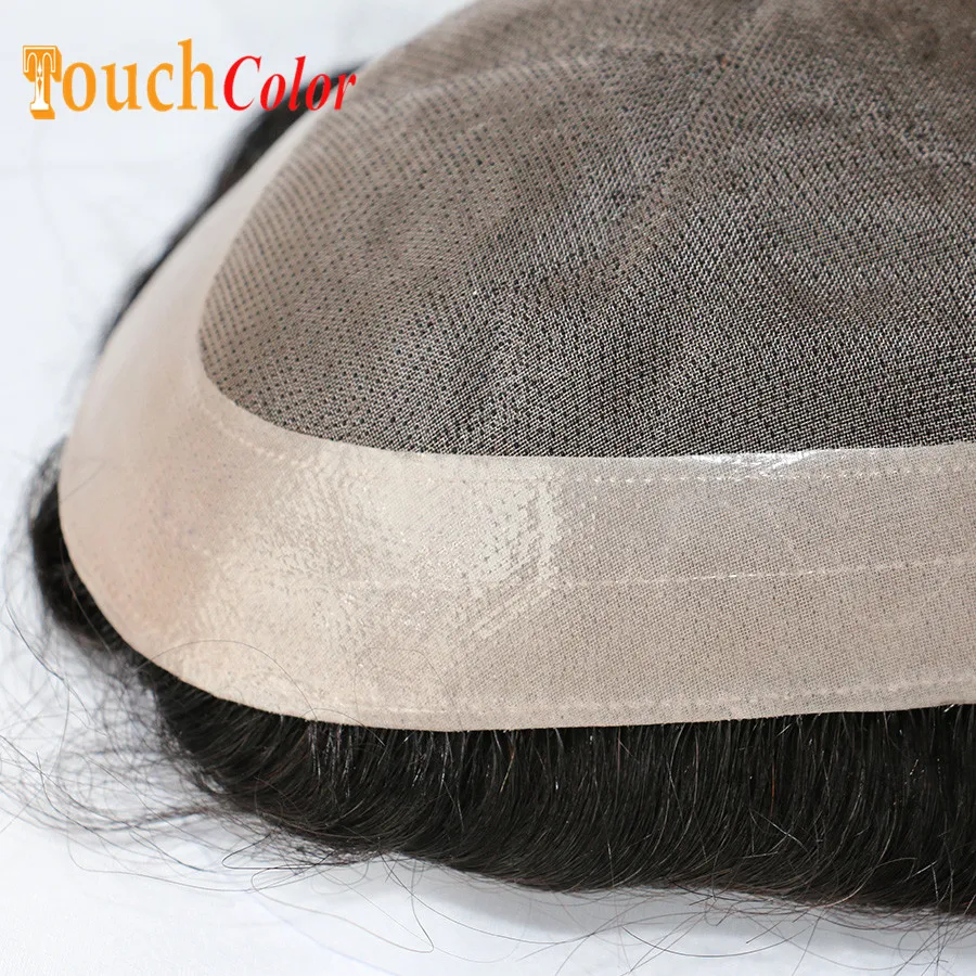 Men Toupee Durable Knots Hair Prosthesis Man Wig Natural Hair Mono&Lace Base Real Human Hair Wig NPU Replacement System Unit 2