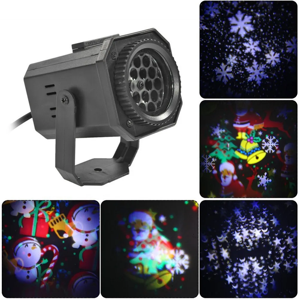 LED Christmas Projector Stage Lights Xmas Lamp Snowstorm Spotlight Party Atmosphere Snowflake 4 Films for New Year Holiday